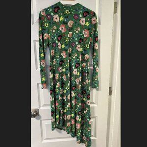 Topshop Green Floral Asymmetrical Hem Midi Dress